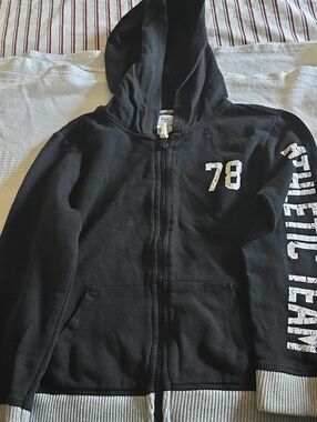 F&F Kids Black Zip Hoodie with White Number and Sleeve Print